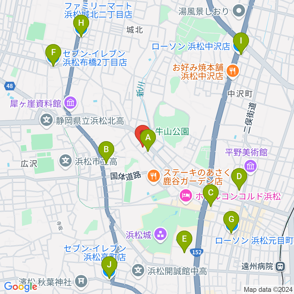 浜松市勤労会館Ｕホール周辺のコンビニエンスストア一覧地図