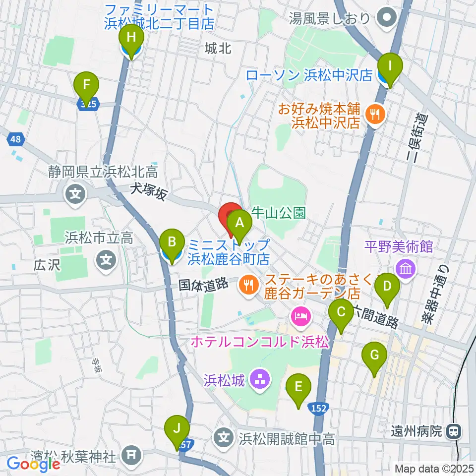 浜松市勤労会館Uホール周辺のコンビニエンスストア一覧地図