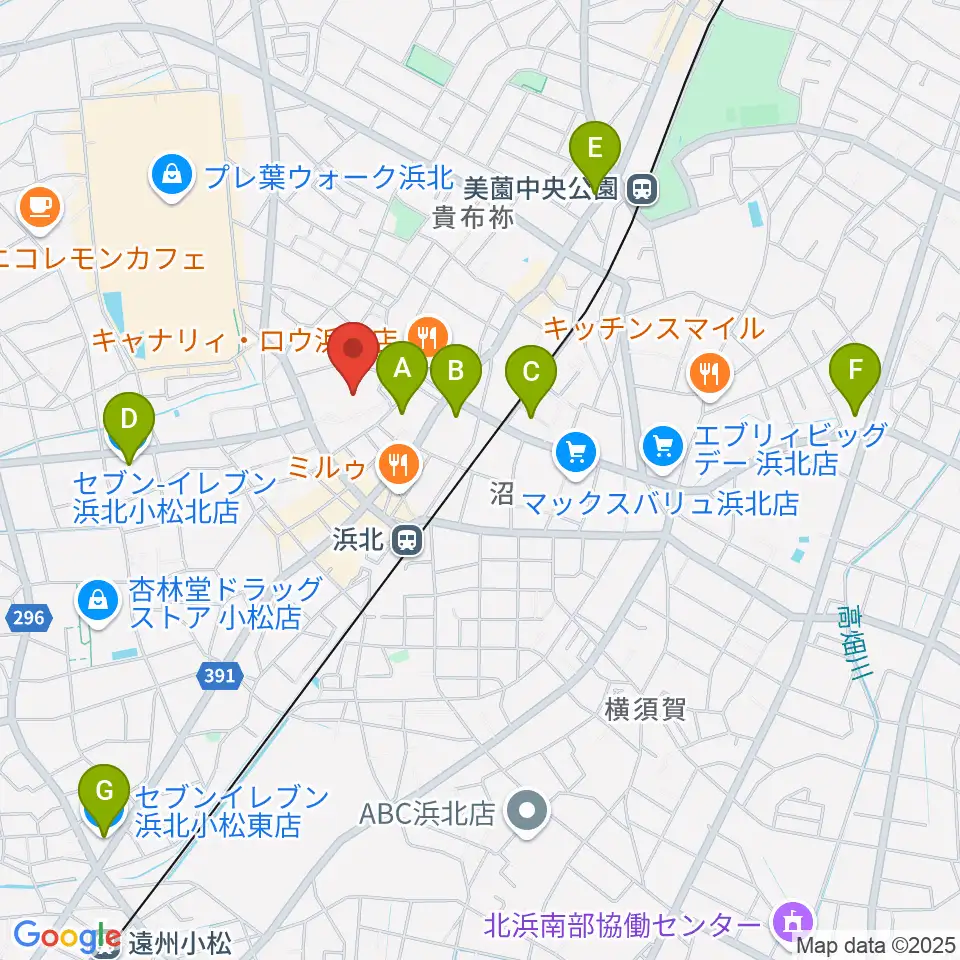 浜松市浜北文化センター周辺のコンビニエンスストア一覧地図