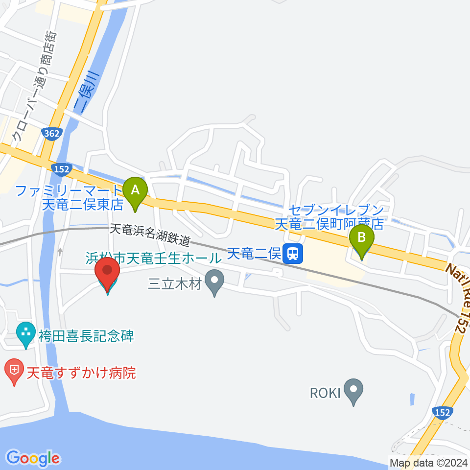 浜松市天竜壬生ホール周辺のコンビニエンスストア一覧地図