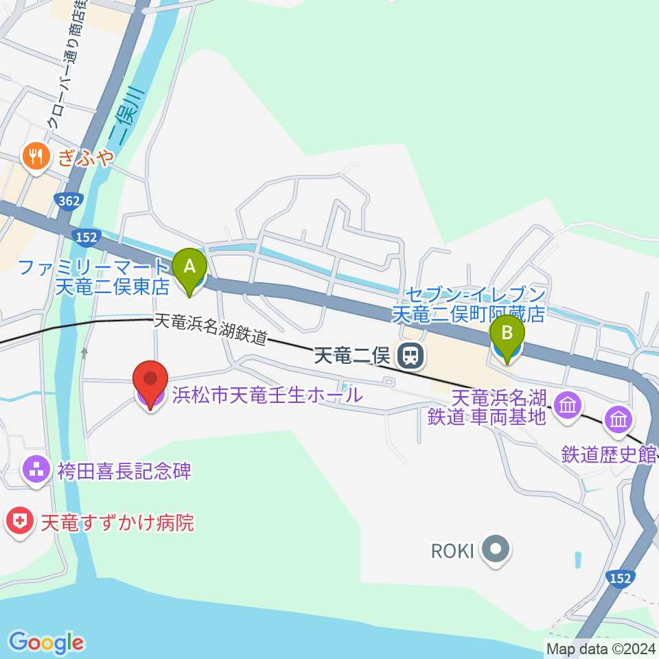 浜松市天竜壬生ホール周辺のコンビニエンスストア一覧地図