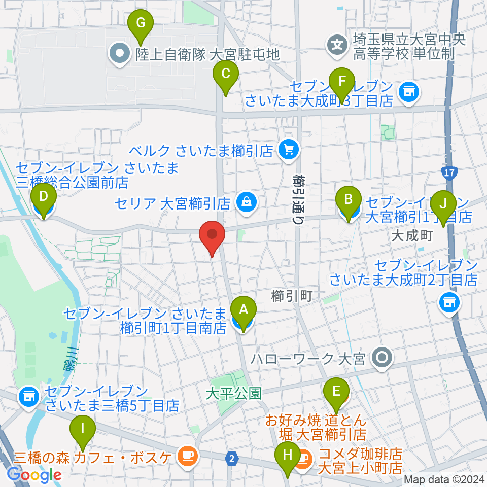 岸音楽教室周辺のコンビニエンスストア一覧地図