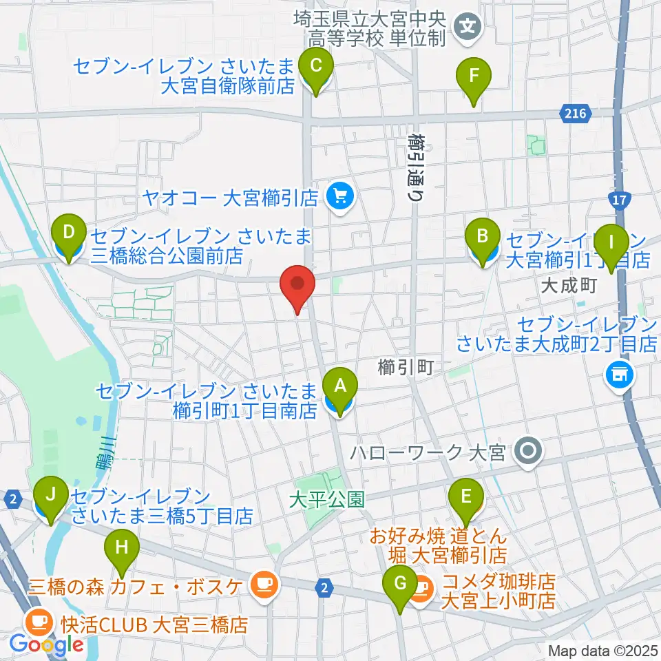 岸音楽教室周辺のコンビニエンスストア一覧地図