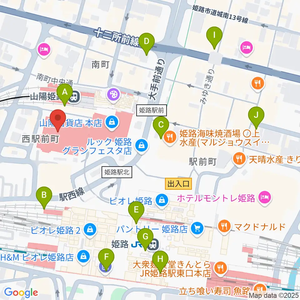 姫路キャスパホール周辺のコンビニエンスストア一覧地図