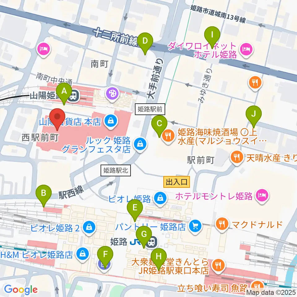 姫路キャスパホール周辺のコンビニエンスストア一覧地図