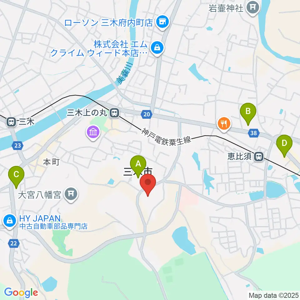 三木市文化会館周辺のコンビニエンスストア一覧地図