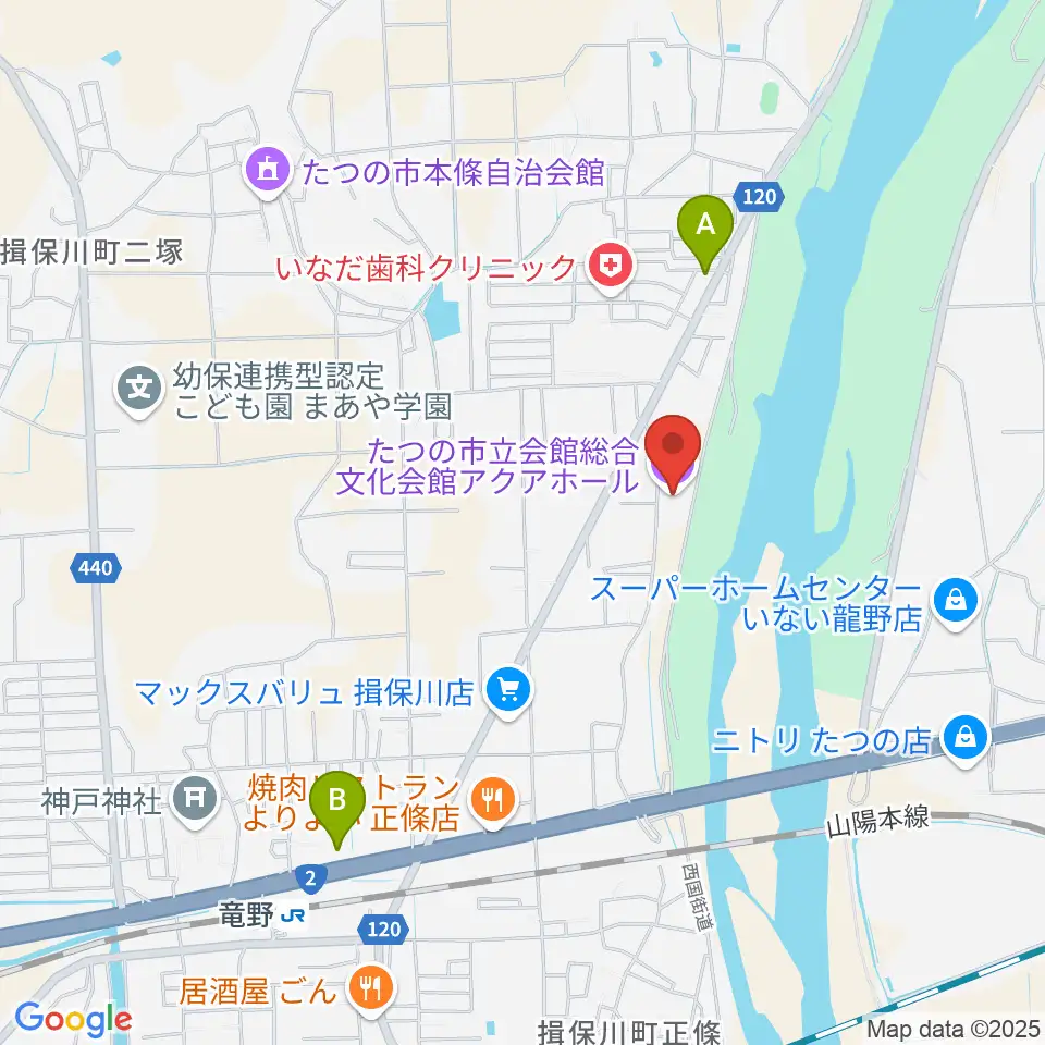 たつの市総合文化会館アクアホール周辺のコンビニエンスストア一覧地図