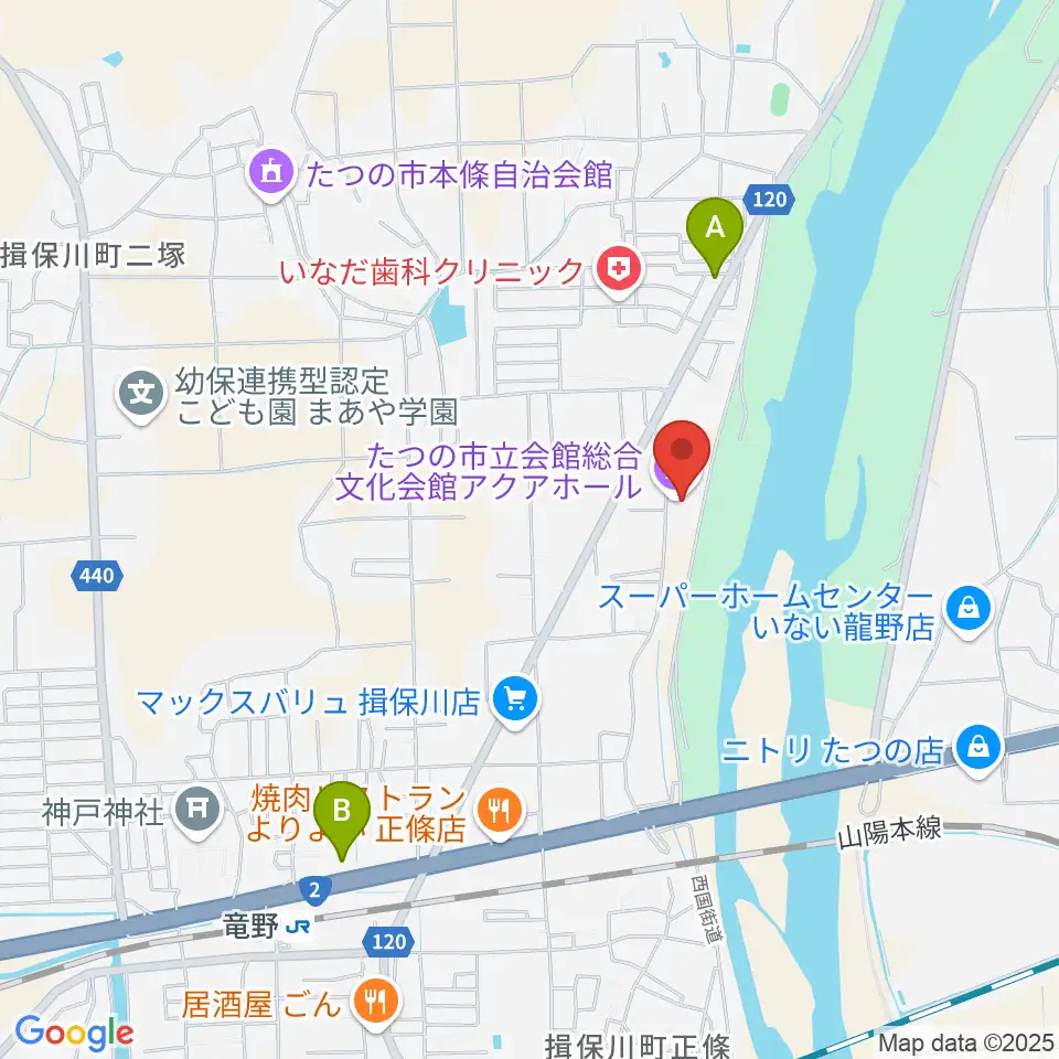 たつの市総合文化会館アクアホール周辺のコンビニエンスストア一覧地図