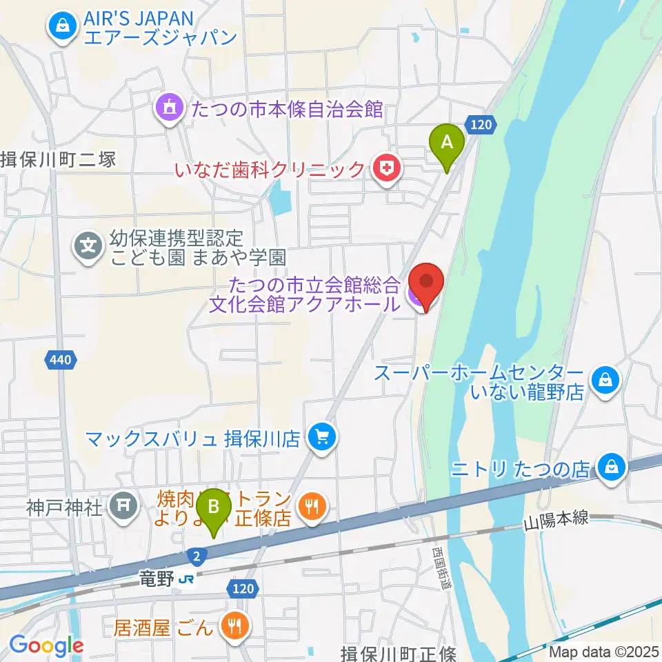 たつの市総合文化会館アクアホール周辺のコンビニエンスストア一覧地図