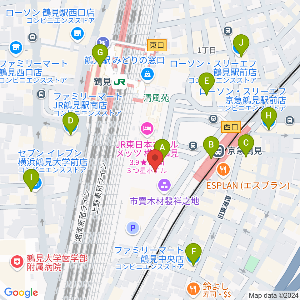 鶴見新堀ギター音楽院周辺のコンビニエンスストア一覧地図