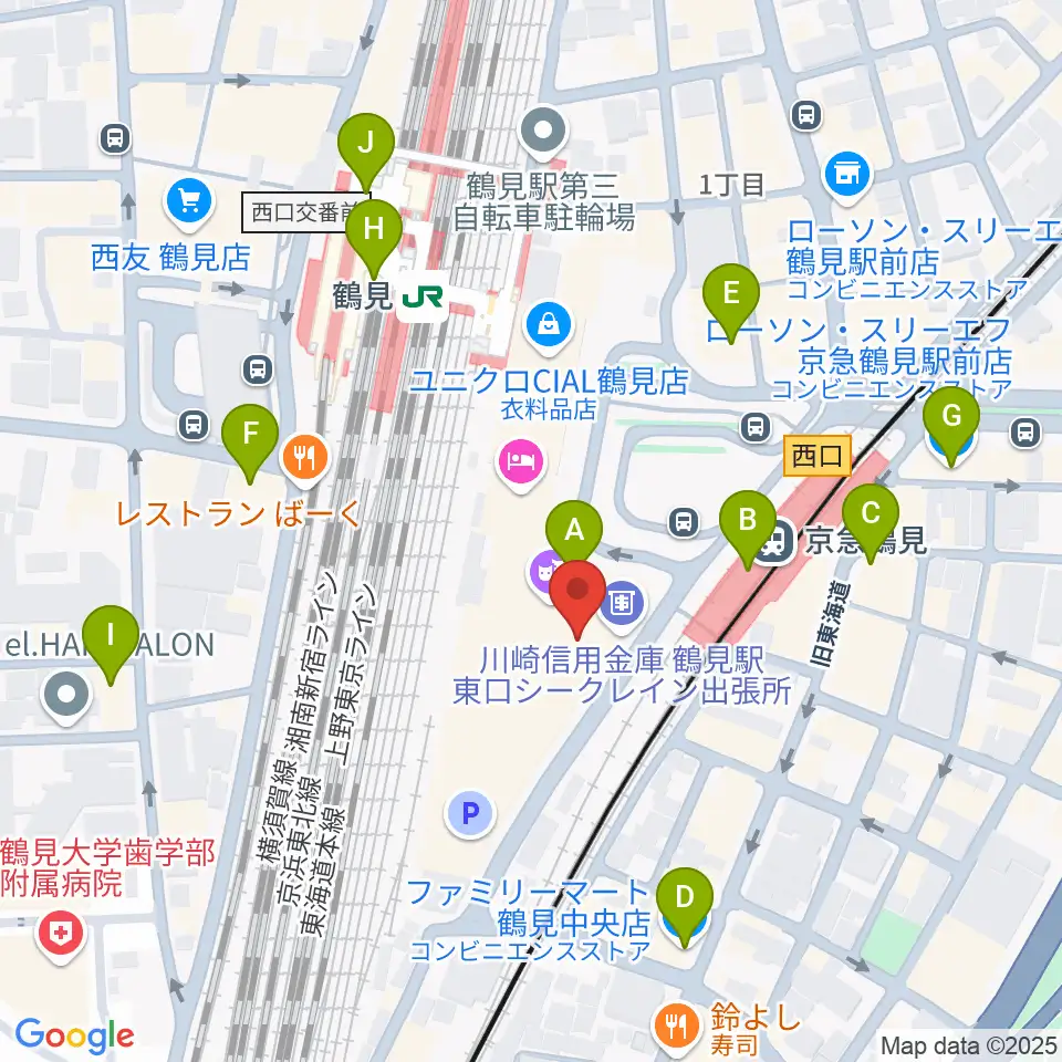 鶴見新堀ギター音楽院周辺のコンビニエンスストア一覧地図