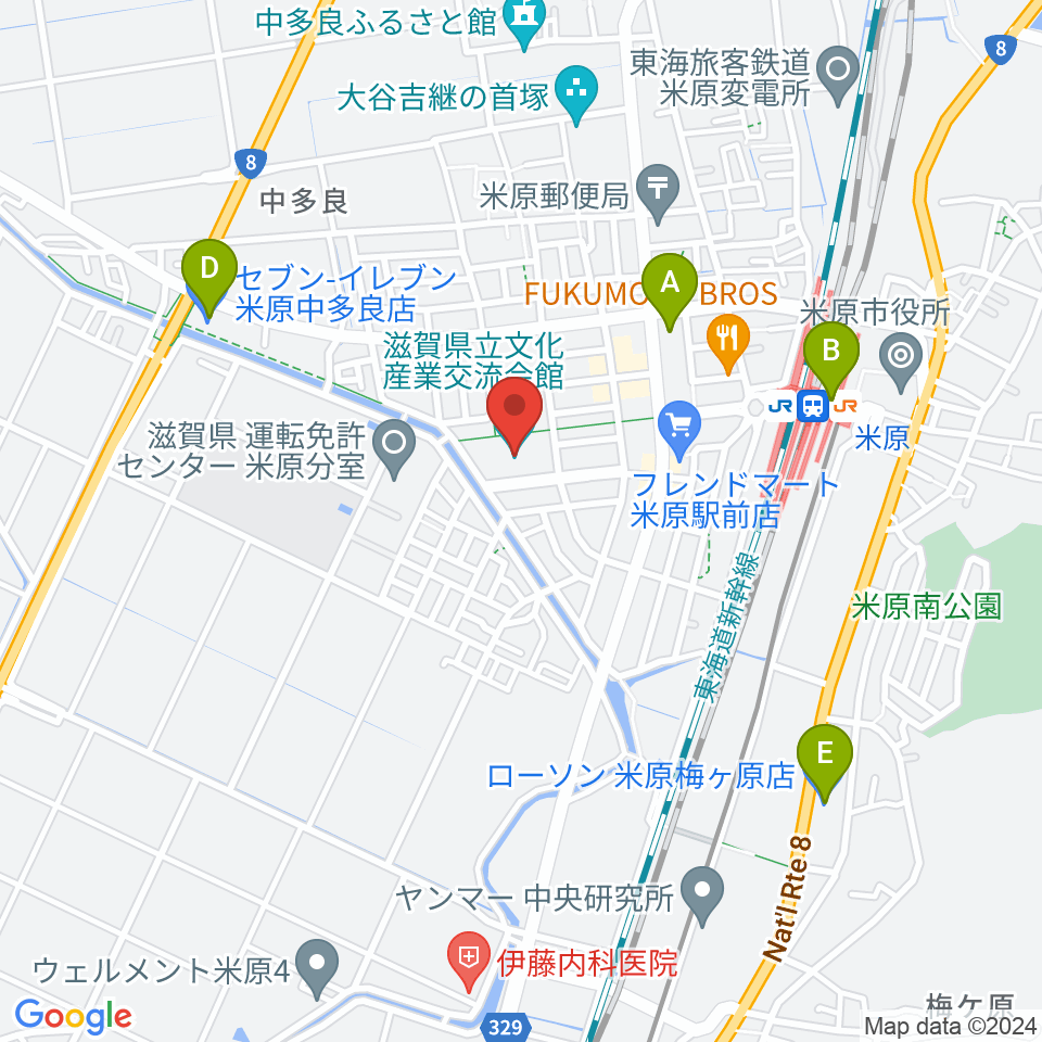 滋賀県立文化産業交流会館周辺のコンビニエンスストア一覧地図