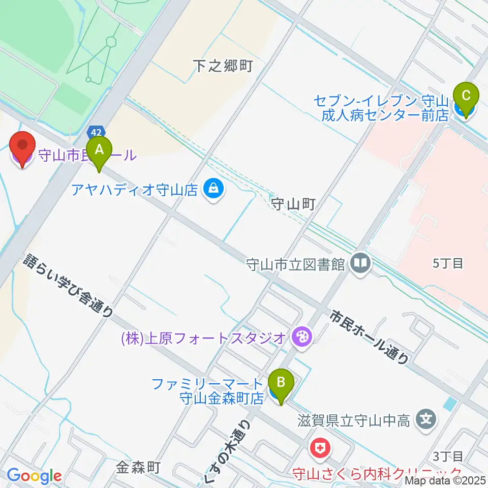 守山市民ホール周辺のコンビニエンスストア一覧地図