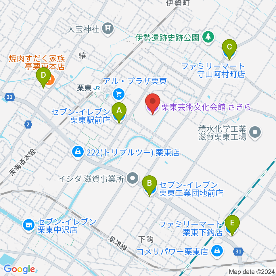 栗東芸術文化会館さきら周辺のコンビニエンスストア一覧地図