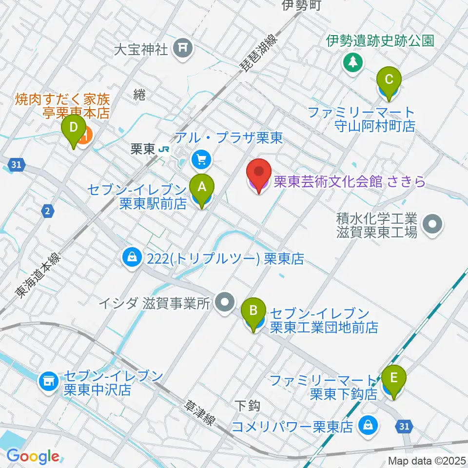 栗東芸術文化会館さきら周辺のコンビニエンスストア一覧地図