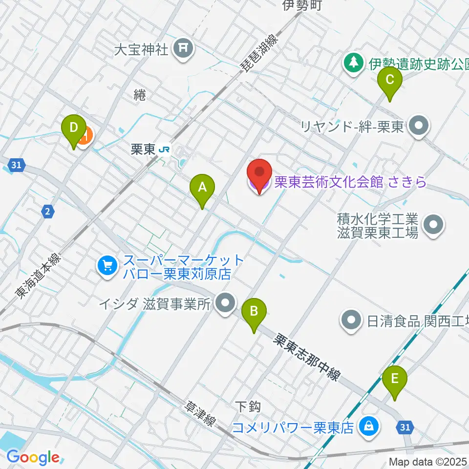 栗東芸術文化会館さきら周辺のコンビニエンスストア一覧地図