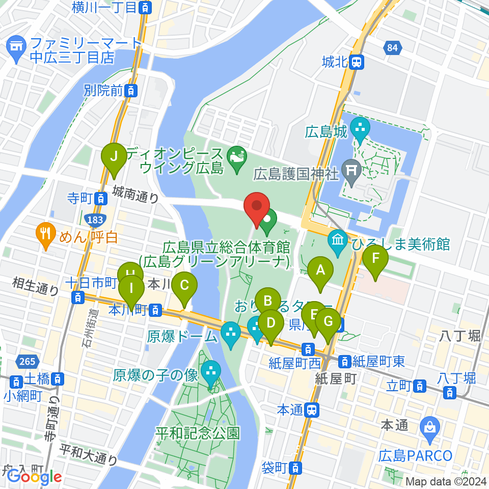 広島グリーンアリーナ周辺のコンビニエンスストア一覧地図