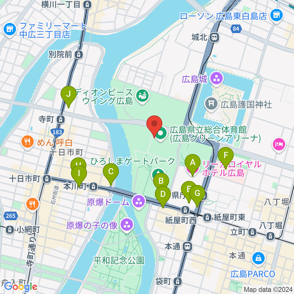 広島グリーンアリーナ周辺のコンビニエンスストア一覧地図