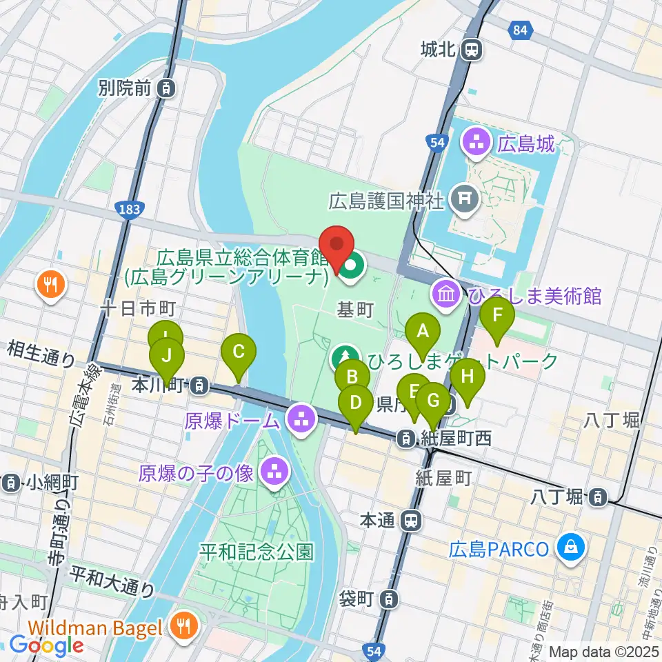 広島グリーンアリーナ周辺のコンビニエンスストア一覧地図