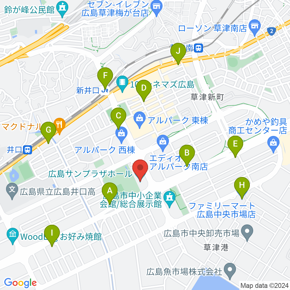 広島サンプラザホール周辺のコンビニエンスストア一覧地図
