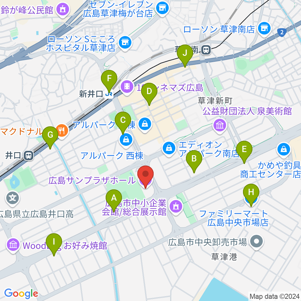 広島サンプラザホール周辺のコンビニエンスストア一覧地図