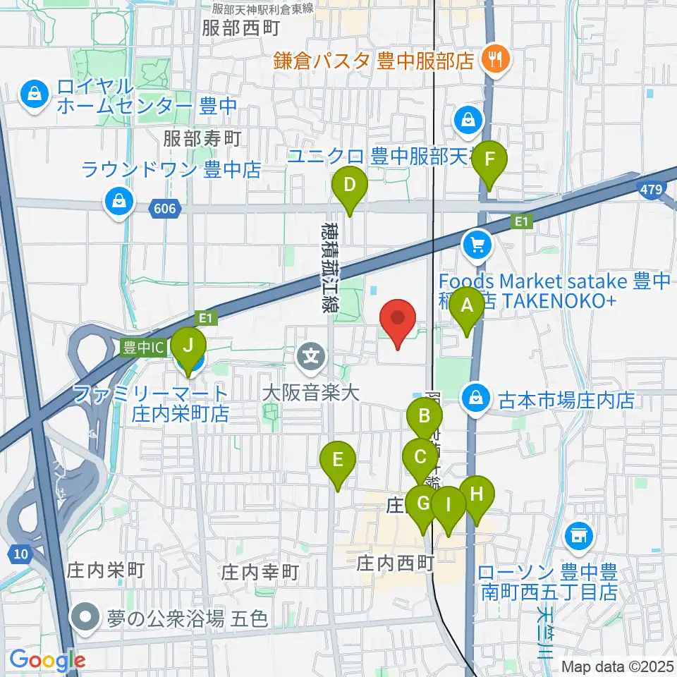 豊中市立ローズ文化ホール周辺のコンビニエンスストア一覧地図
