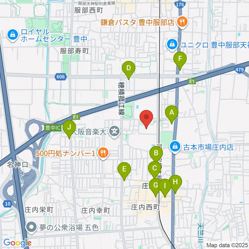 豊中市立ローズ文化ホール周辺のコンビニエンスストア一覧地図