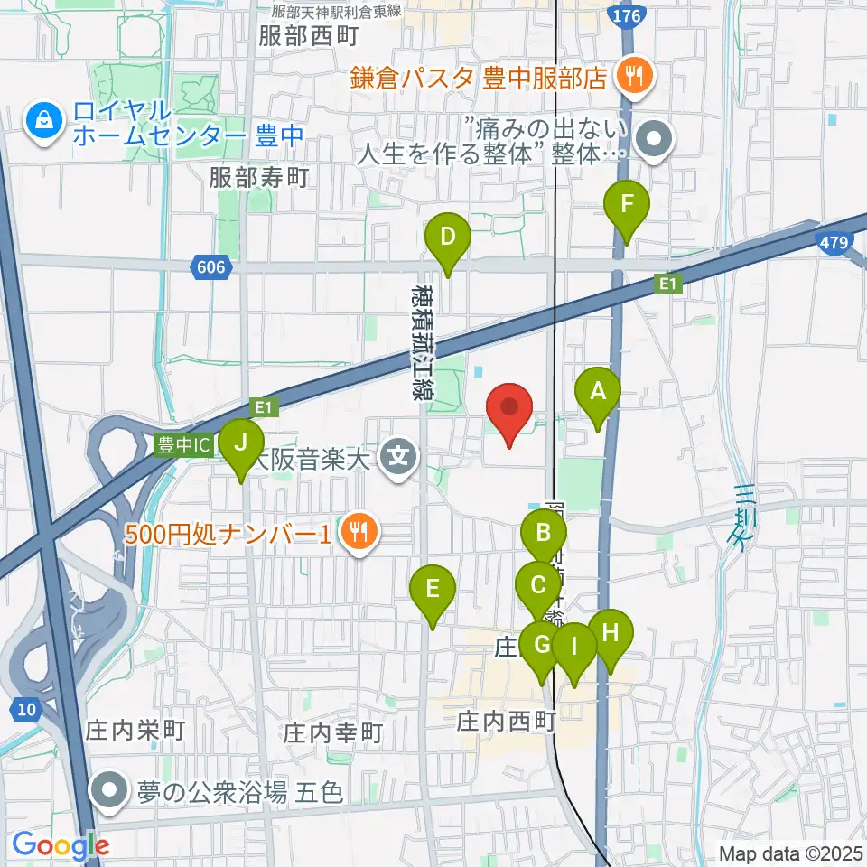 豊中市立ローズ文化ホール周辺のコンビニエンスストア一覧地図