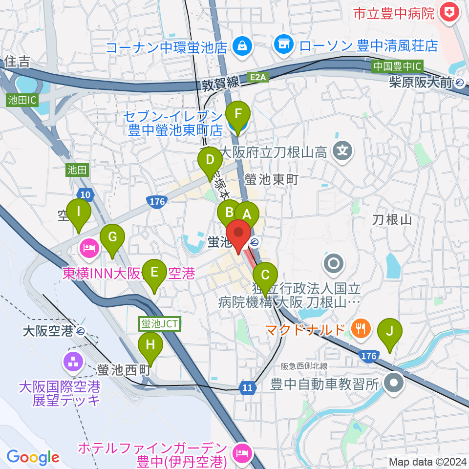 蛍池公民館周辺のコンビニエンスストア一覧地図