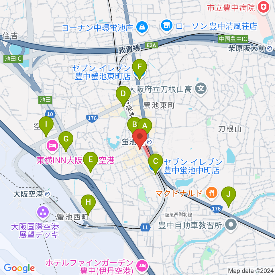 蛍池公民館周辺のコンビニエンスストア一覧地図