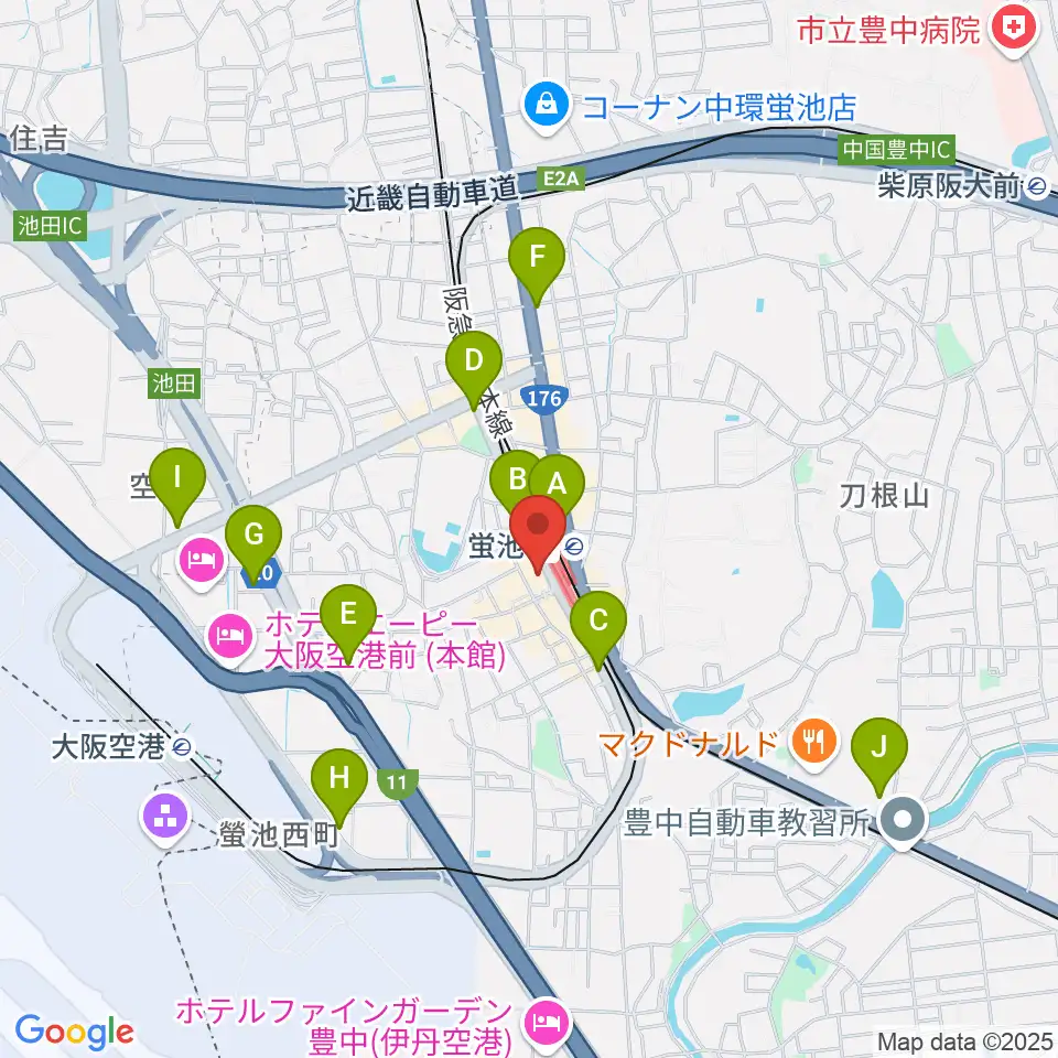 蛍池公民館周辺のコンビニエンスストア一覧地図