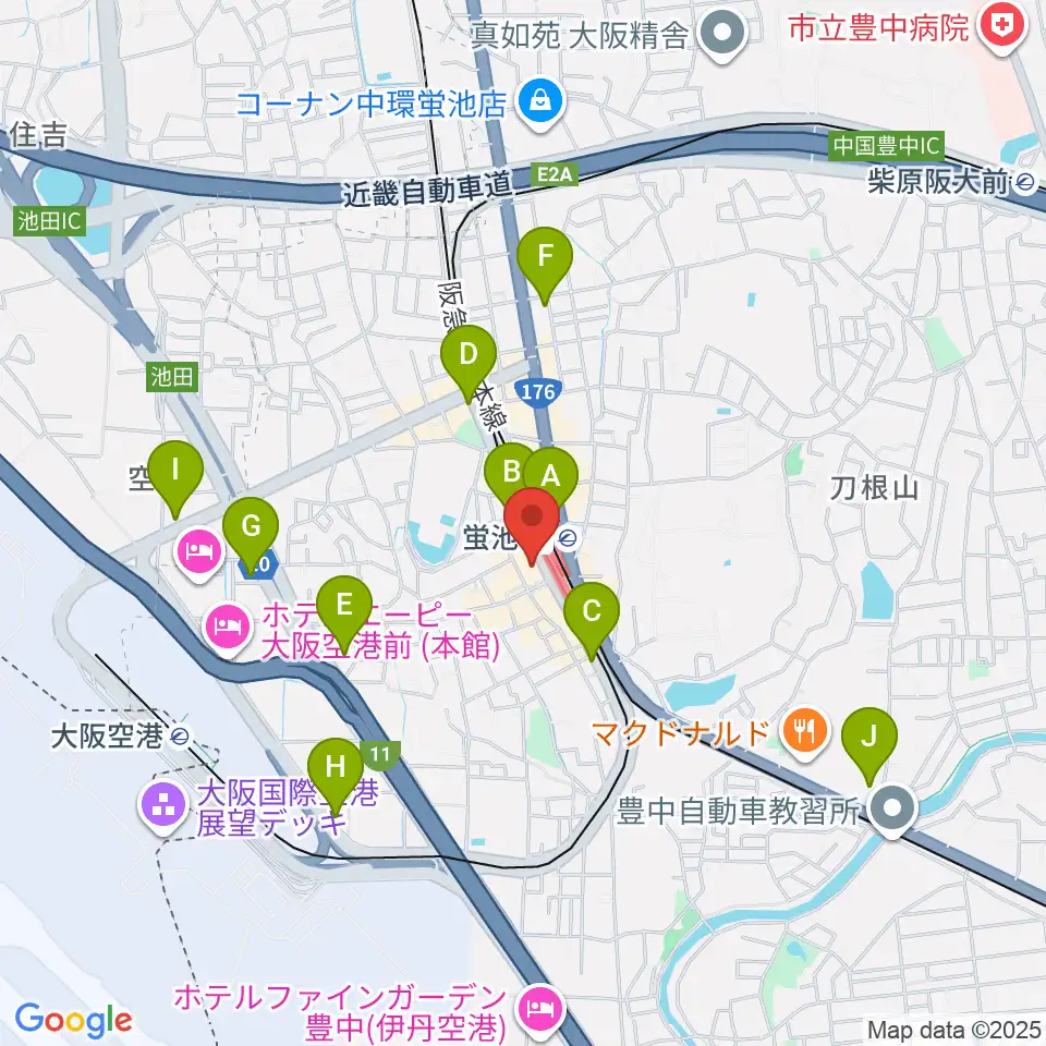 蛍池公民館周辺のコンビニエンスストア一覧地図