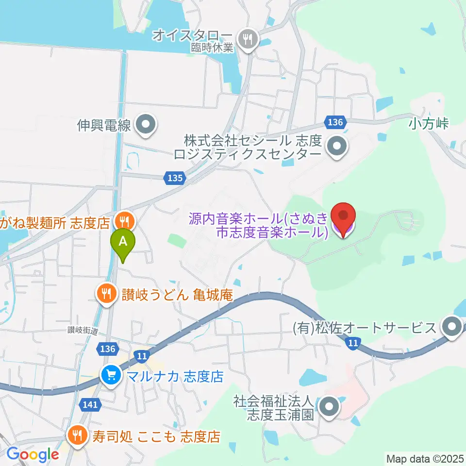 源内音楽ホール周辺のコンビニエンスストア一覧地図