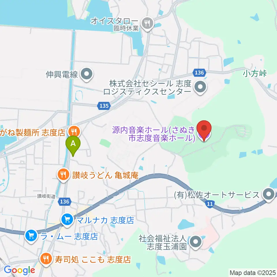 源内音楽ホール周辺のコンビニエンスストア一覧地図