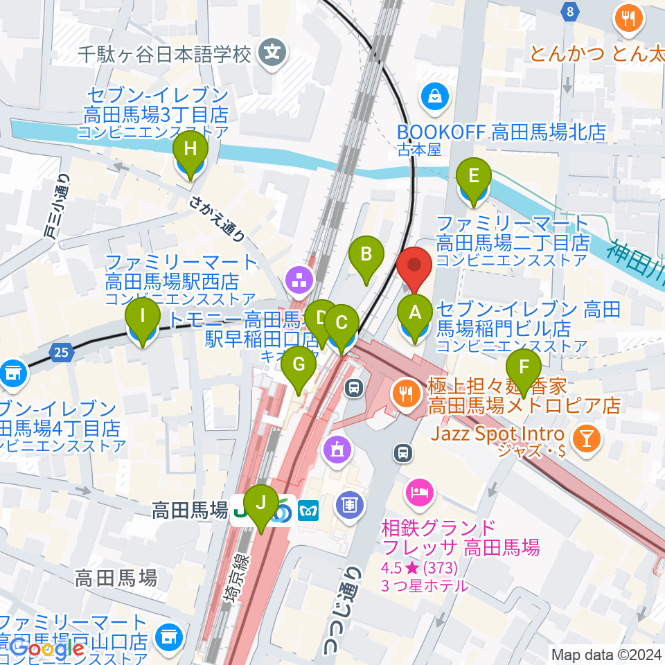 高田馬場LiveCafe mono周辺のコンビニエンスストア一覧地図