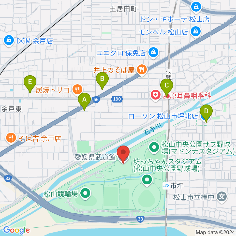 愛媛県武道館周辺のコンビニエンスストア一覧地図