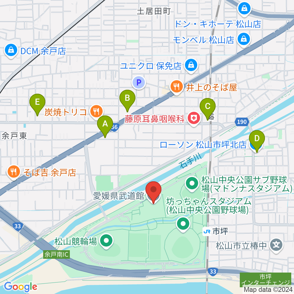 愛媛県武道館周辺のコンビニエンスストア一覧地図