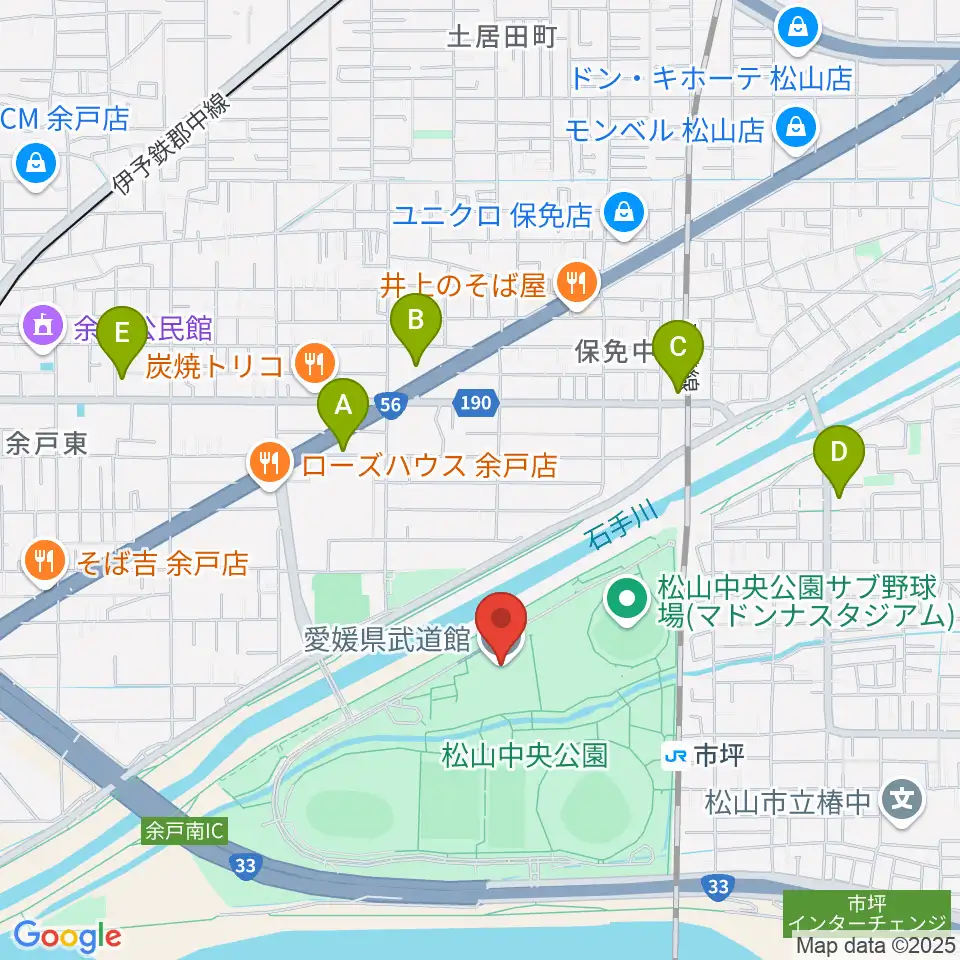愛媛県武道館周辺のコンビニエンスストア一覧地図