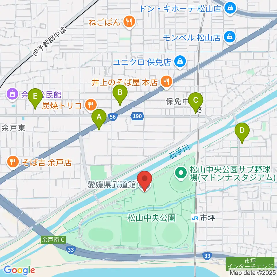 愛媛県武道館周辺のコンビニエンスストア一覧地図