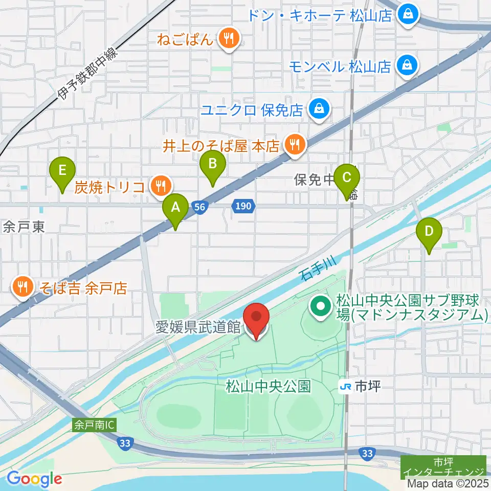 愛媛県武道館周辺のコンビニエンスストア一覧地図
