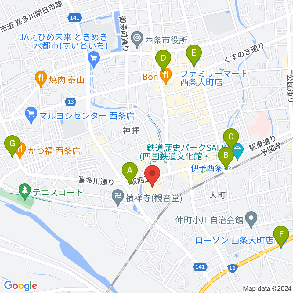 西条市総合文化会館周辺のコンビニエンスストア一覧地図