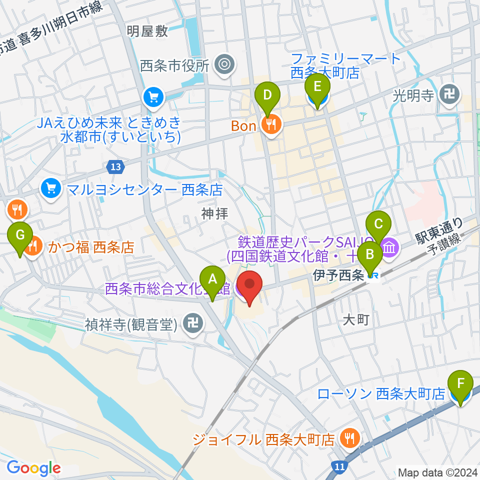 西条市総合文化会館周辺のコンビニエンスストア一覧地図