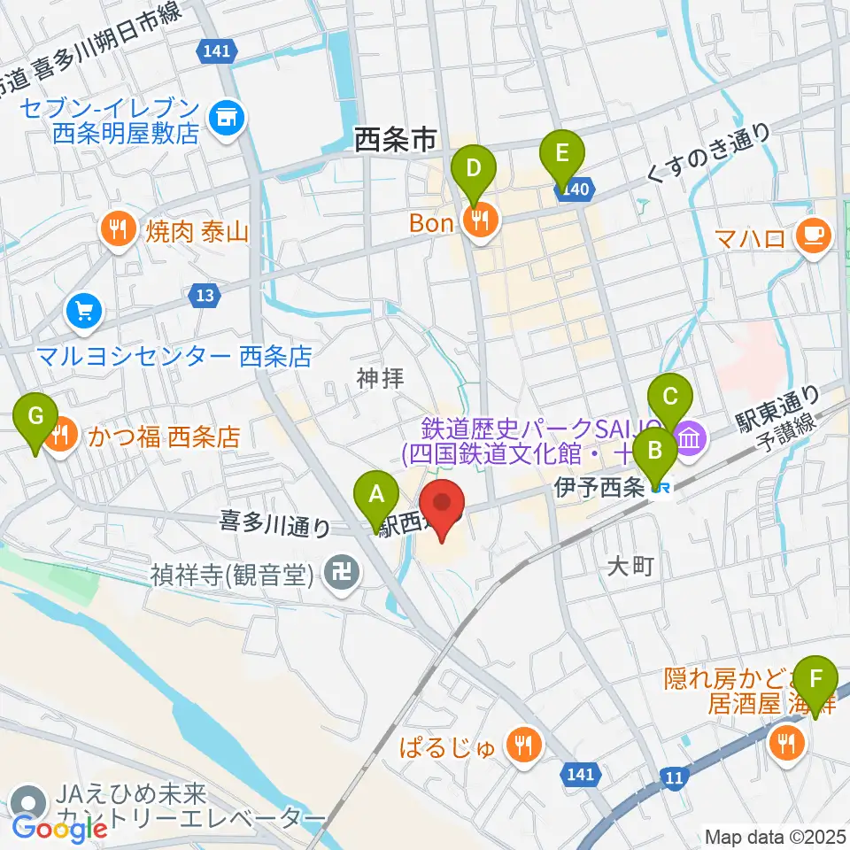 西条市総合文化会館周辺のコンビニエンスストア一覧地図