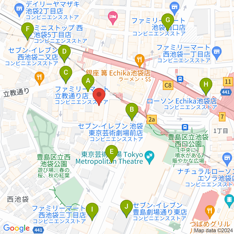 BASS ON TOP 池袋西口店周辺のコンビニエンスストア一覧地図