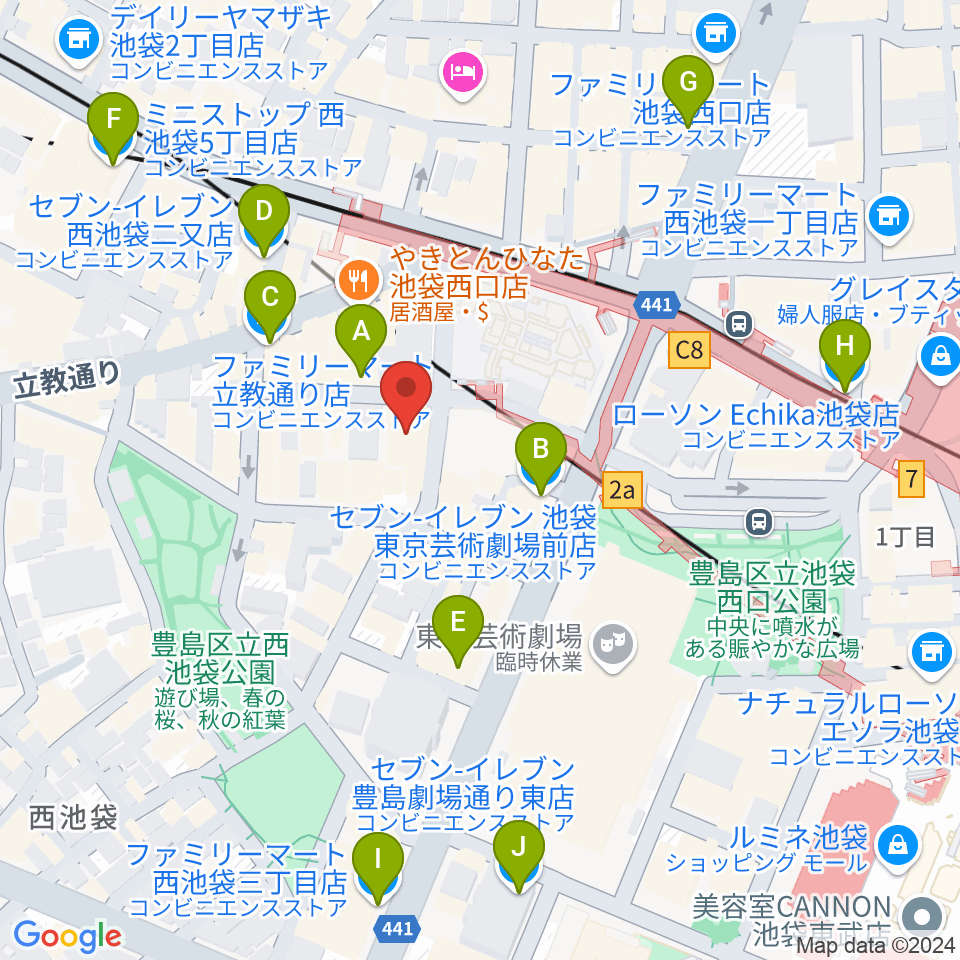 BASS ON TOP 池袋西口店周辺のコンビニエンスストア一覧地図