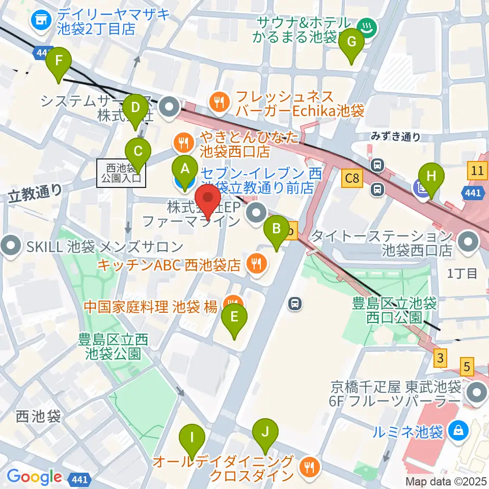 BASS ON TOP 池袋西口店周辺のコンビニエンスストア一覧地図