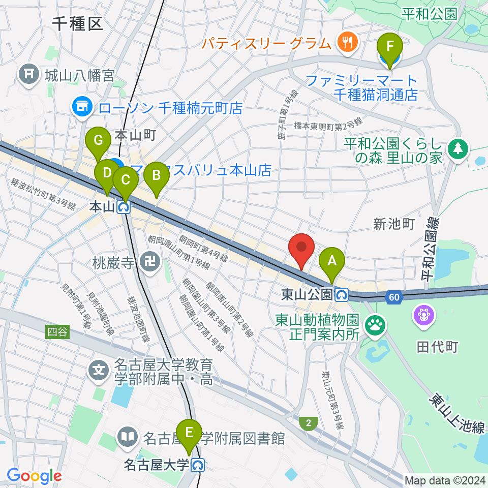 日響楽器 防音プロショップ東山周辺のコンビニエンスストア一覧地図