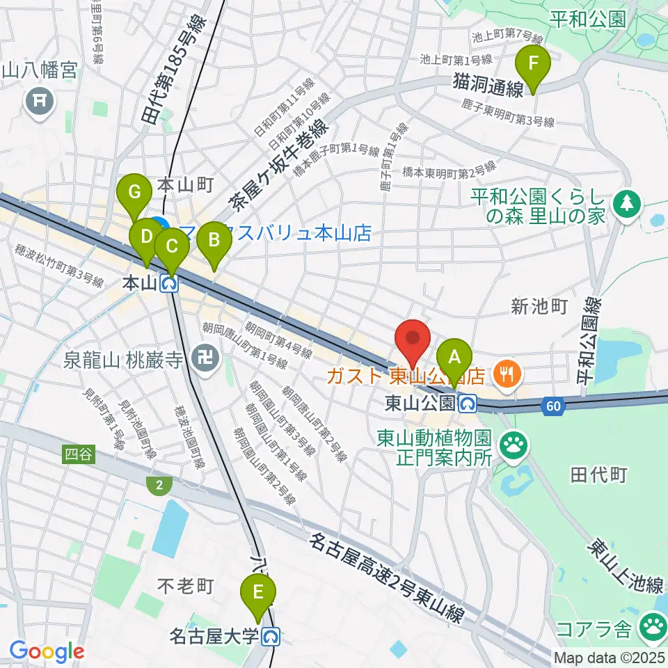日響楽器 防音プロショップ東山周辺のコンビニエンスストア一覧地図