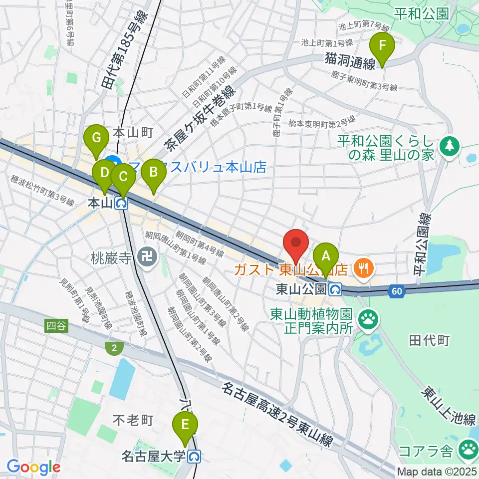 日響楽器 防音プロショップ東山周辺のコンビニエンスストア一覧地図