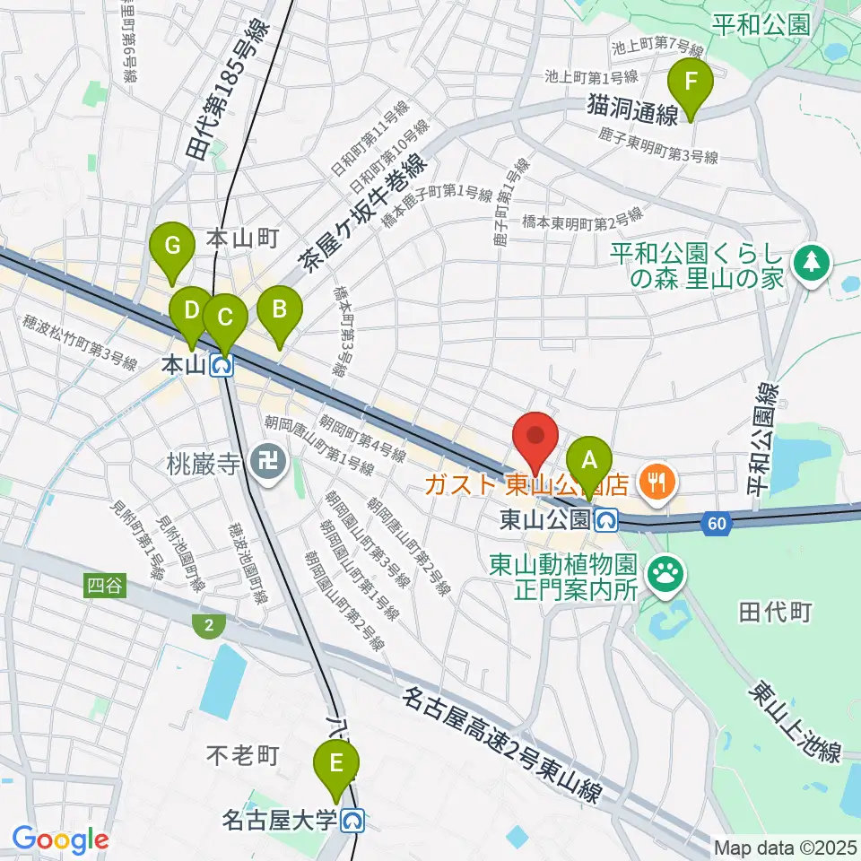 日響楽器 防音プロショップ東山周辺のコンビニエンスストア一覧地図